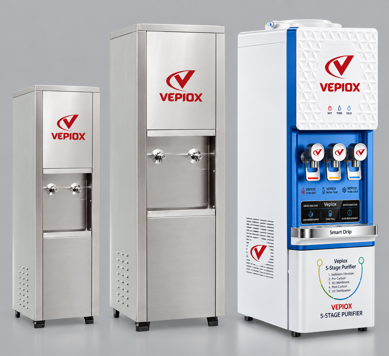 VEPIOX SS water dispenser and RO purifier range